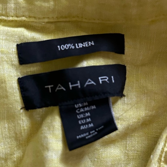 100% linen Tahari split side vneck linen yellow top Size Medium Spring Tunic - Picture 2 of 3